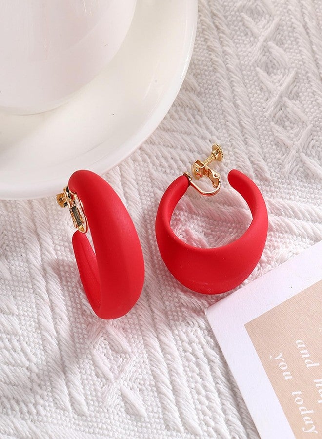 Novearring Red Clip on Hoop Earrings for Women Detachable Clip-on Earrings 80s 90s Accessories Outfit Retro Neon Party Halloween Costumes Jewelry - Image 3